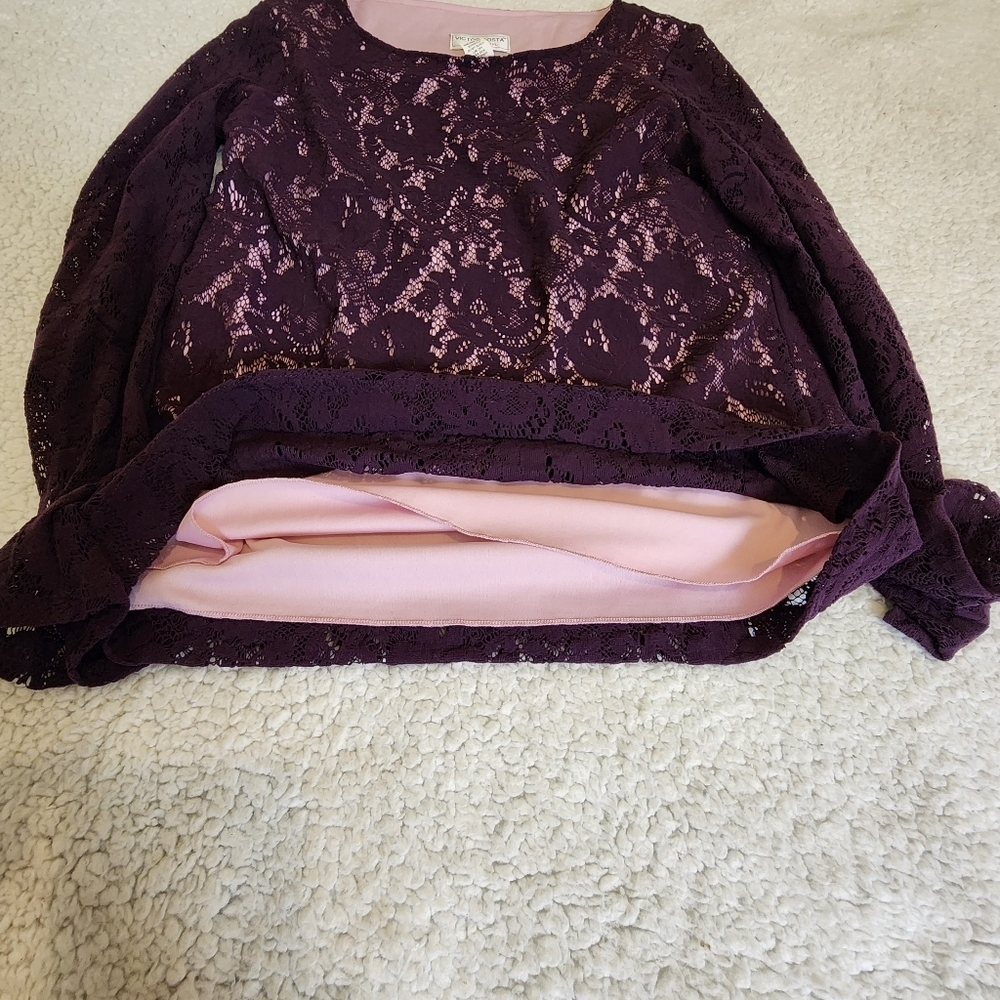 Victor Costa Occasion Long Sleeve Lace Blouse Top Deep Purple Size Medium - Picture 7 of 9